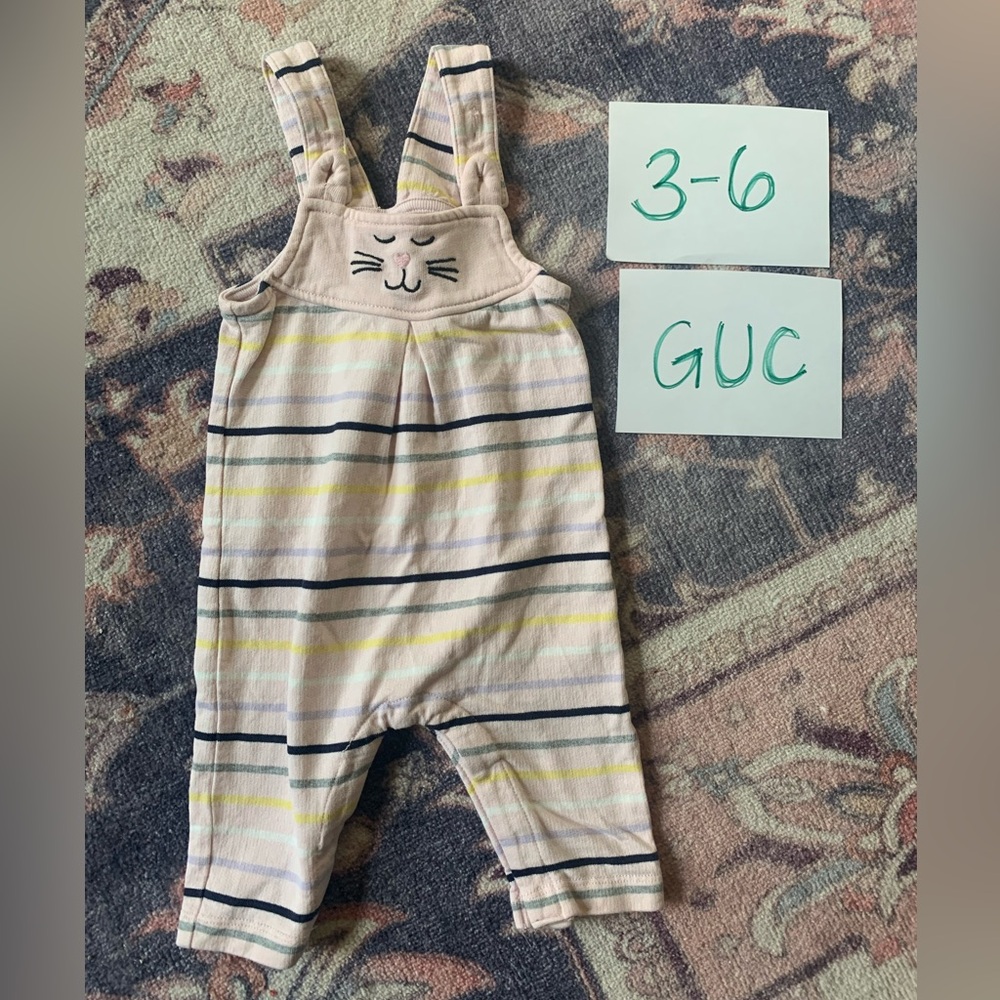 Hanna bunny striped overalls 3-6 mo